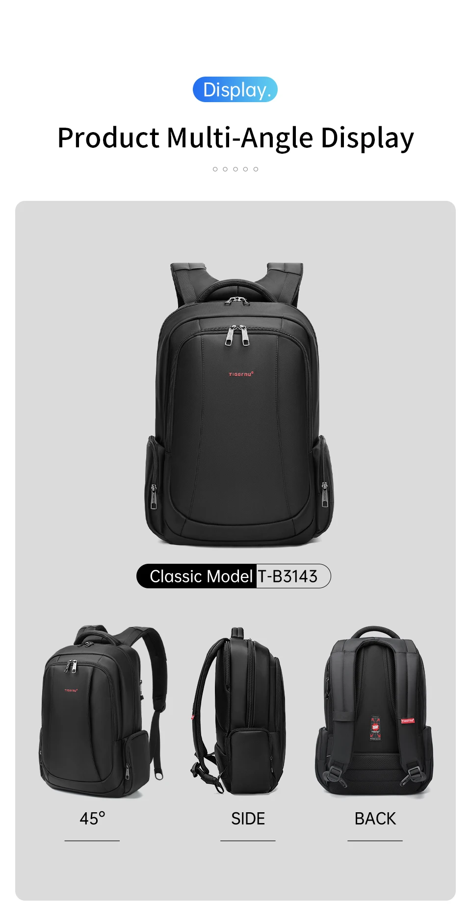 Tigernu Men Backpacks Vacuum Compression Backpacks 14 15.6 17.3'' Laptop Backpack For Men School Backpack Male Travel Backpacks