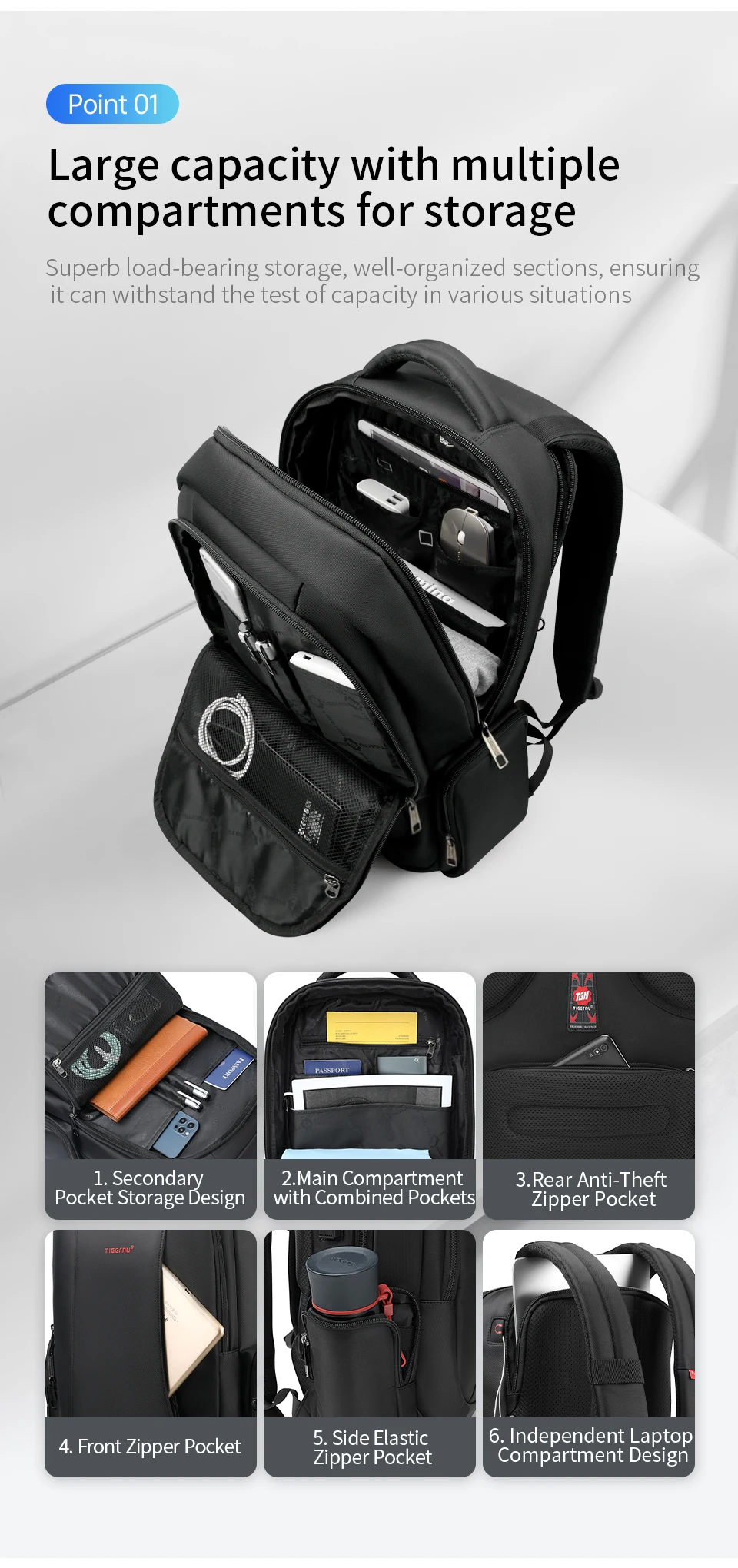Tigernu Men Backpacks Vacuum Compression Backpacks 14 15.6 17.3'' Laptop Backpack For Men School Backpack Male Travel Backpacks