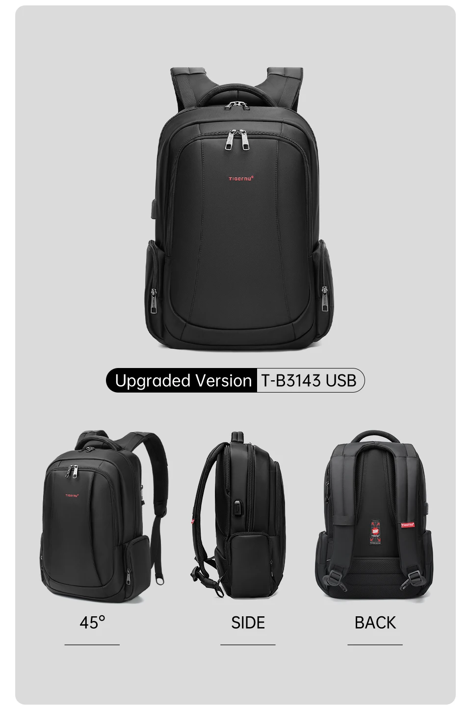 Tigernu Men Backpacks Vacuum Compression Backpacks 14 15.6 17.3'' Laptop Backpack For Men School Backpack Male Travel Backpacks