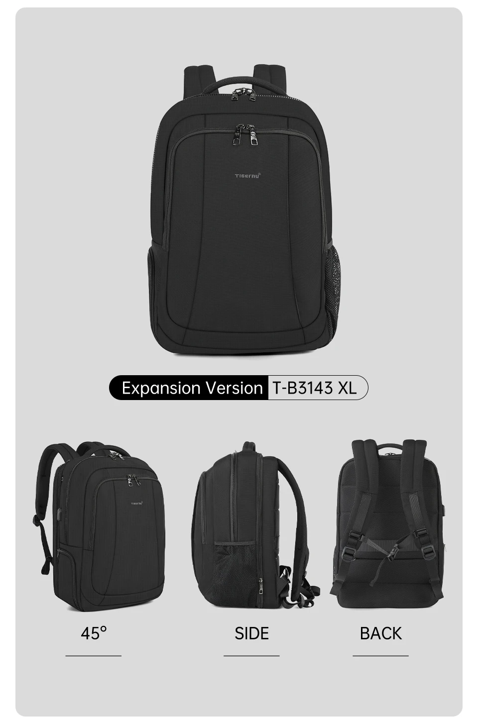 Tigernu Men Backpacks Vacuum Compression Backpacks 14 15.6 17.3'' Laptop Backpack For Men School Backpack Male Travel Backpacks