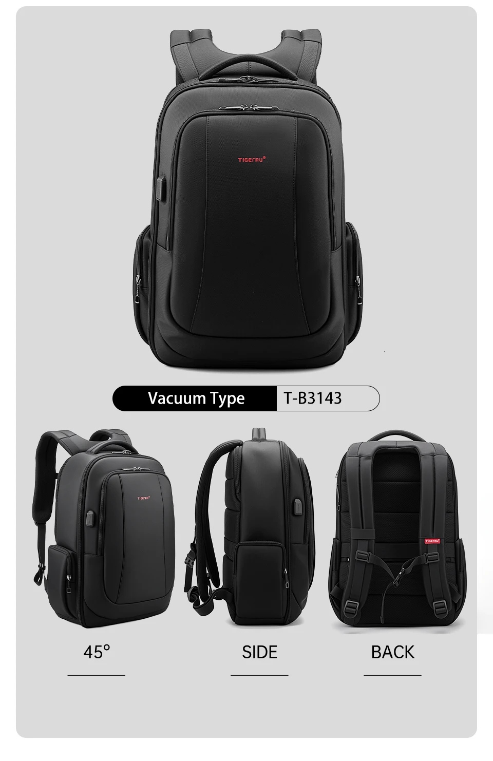 Tigernu Men Backpacks Vacuum Compression Backpacks 14 15.6 17.3'' Laptop Backpack For Men School Backpack Male Travel Backpacks
