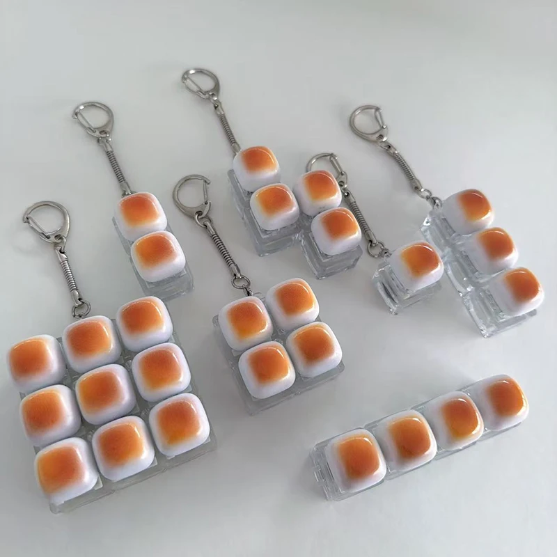 Caramel Bread Stress Relief Keyboard Keychain Button Keycap Backpack Pendant For Student Office Adult Accessory 1PC