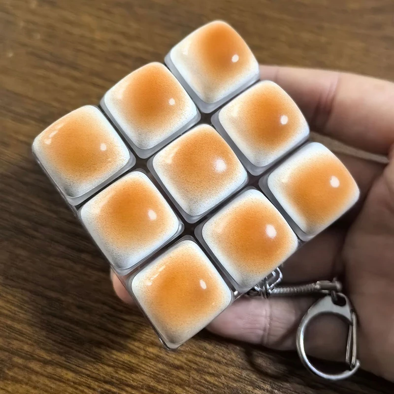 Caramel Bread Stress Relief Keyboard Keychain Button Keycap Backpack Pendant For Student Office Adult Accessory 1PC