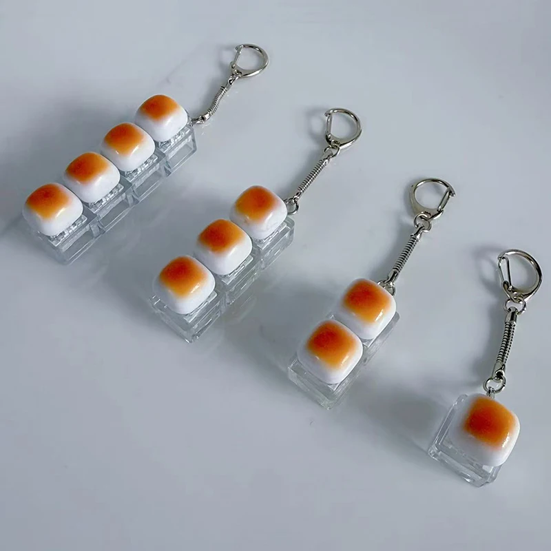 Caramel Bread Stress Relief Keyboard Keychain Button Keycap Backpack Pendant For Student Office Adult Accessory 1PC