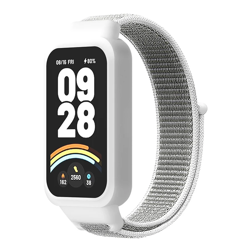 Nylon Loop Strap+Case for Xiaomi Smart Band 9 8 Active Accessories Sport Bracelet +Protective Bumper Shell Correa Redmi Band 3 2