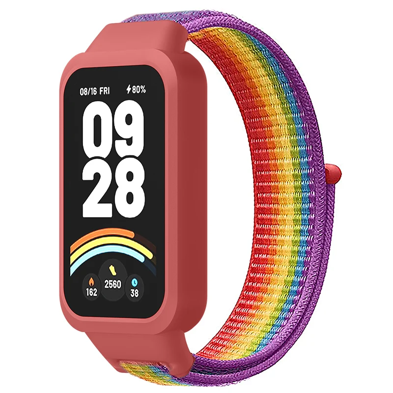 Nylon Loop Strap+Case for Xiaomi Smart Band 9 8 Active Accessories Sport Bracelet +Protective Bumper Shell Correa Redmi Band 3 2