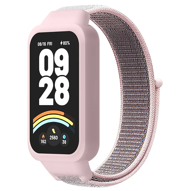 Nylon Loop Strap+Case for Xiaomi Smart Band 9 8 Active Accessories Sport Bracelet +Protective Bumper Shell Correa Redmi Band 3 2