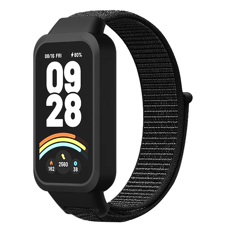 Nylon Loop Strap+Case for Xiaomi Smart Band 9 8 Active Accessories Sport Bracelet +Protective Bumper Shell Correa Redmi Band 3 2