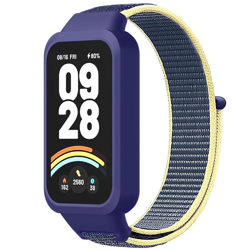 Nylon Loop Strap+Case for Xiaomi Smart Band 9 8 Active Accessories Sport Bracelet +Protective Bumper Shell Correa Redmi Band 3 2