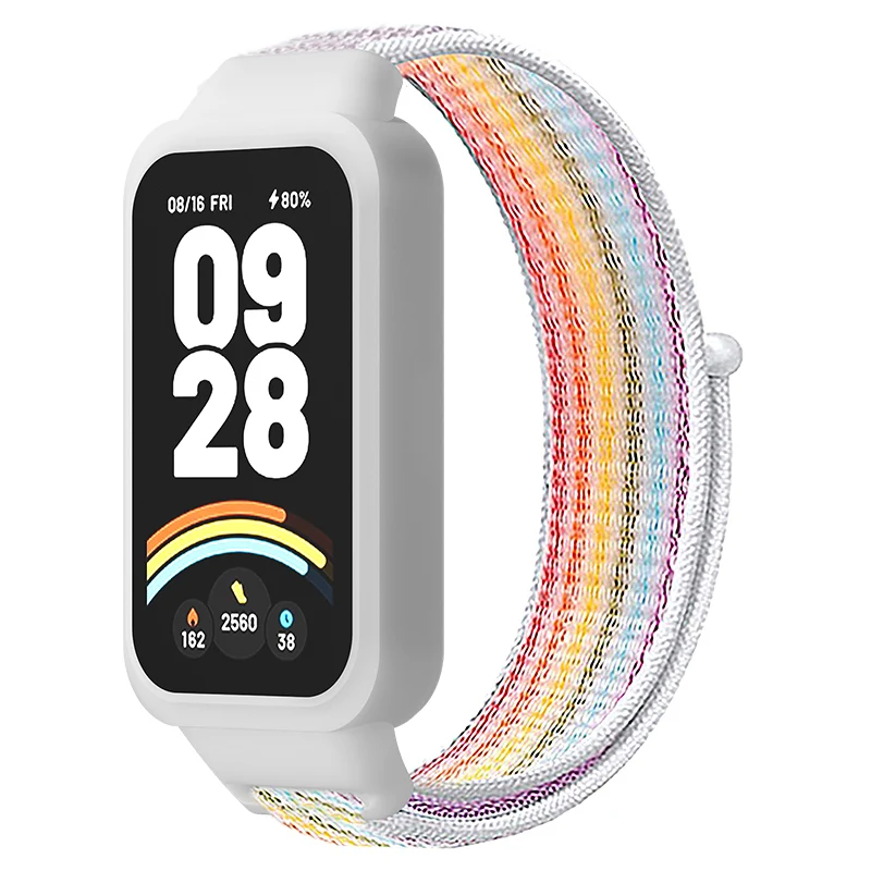 Nylon Loop Strap+Case for Xiaomi Smart Band 9 8 Active Accessories Sport Bracelet +Protective Bumper Shell Correa Redmi Band 3 2