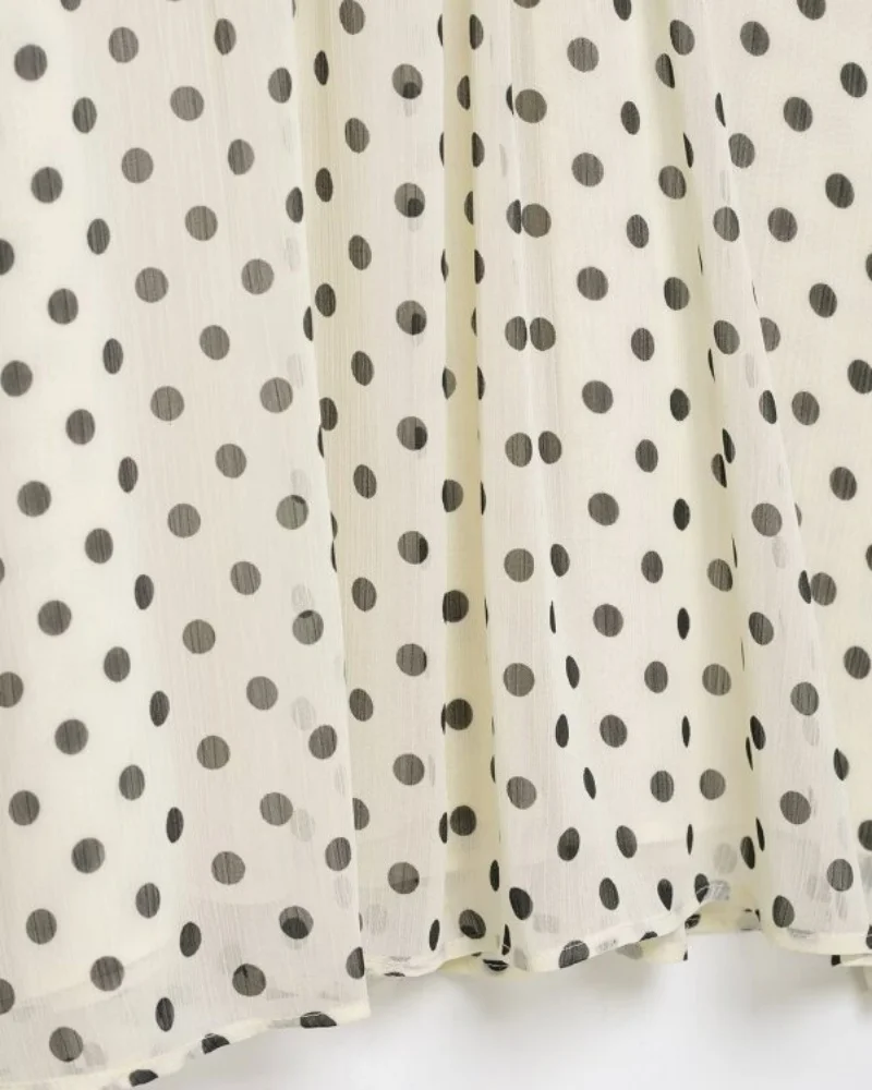 2026 Elegant Women Polka Dot Blouse, Spring Bow Tie Lantern Sleeve Layered Neck Chiffon Shirt, Casual Daily Office Top