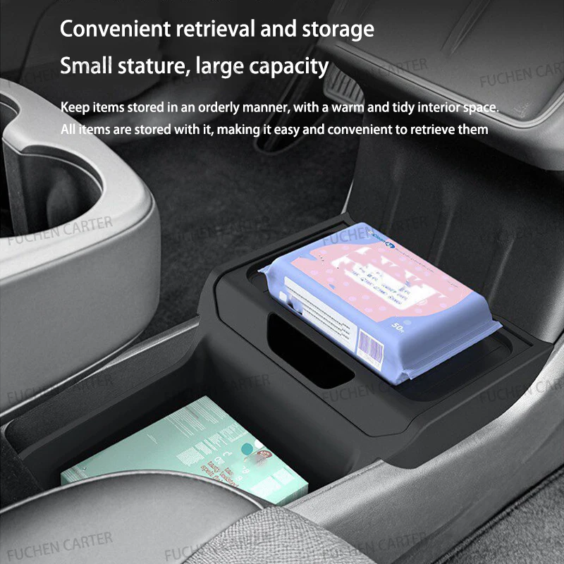 For Tesla New ModelY Standard2025 TPE Under Central Control Storage Box Flip Cover design Tissue Box Storage interior Accessorie