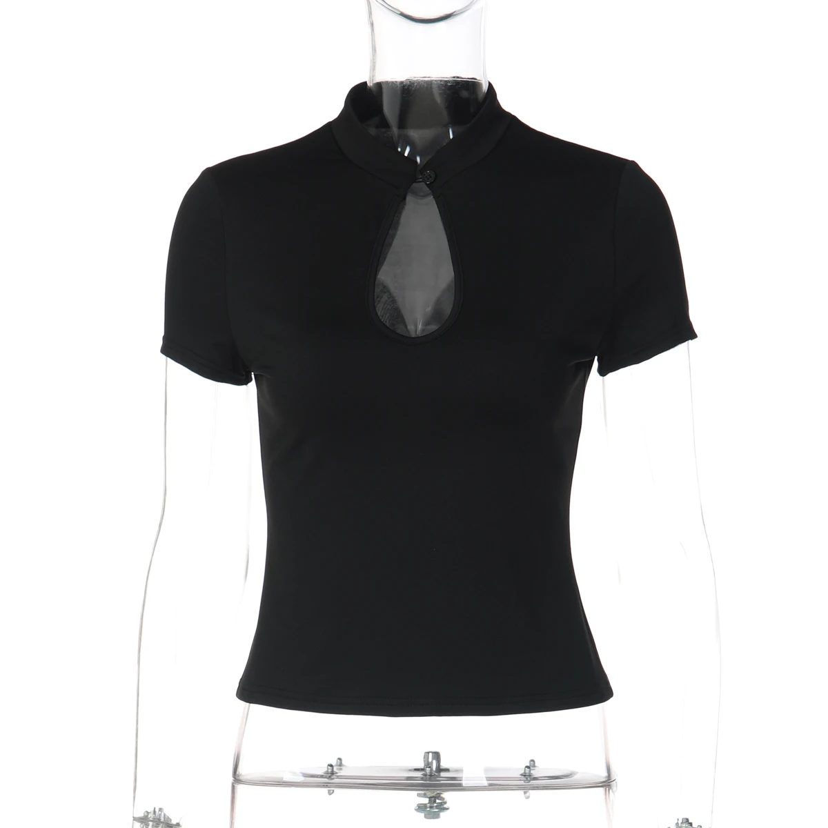 Dulzura Mandarin Collar Short Sleeve Chines Style Knot Button Hollow Out T-Shirt Fashion Causal Y2K Party Street Summer Clothes