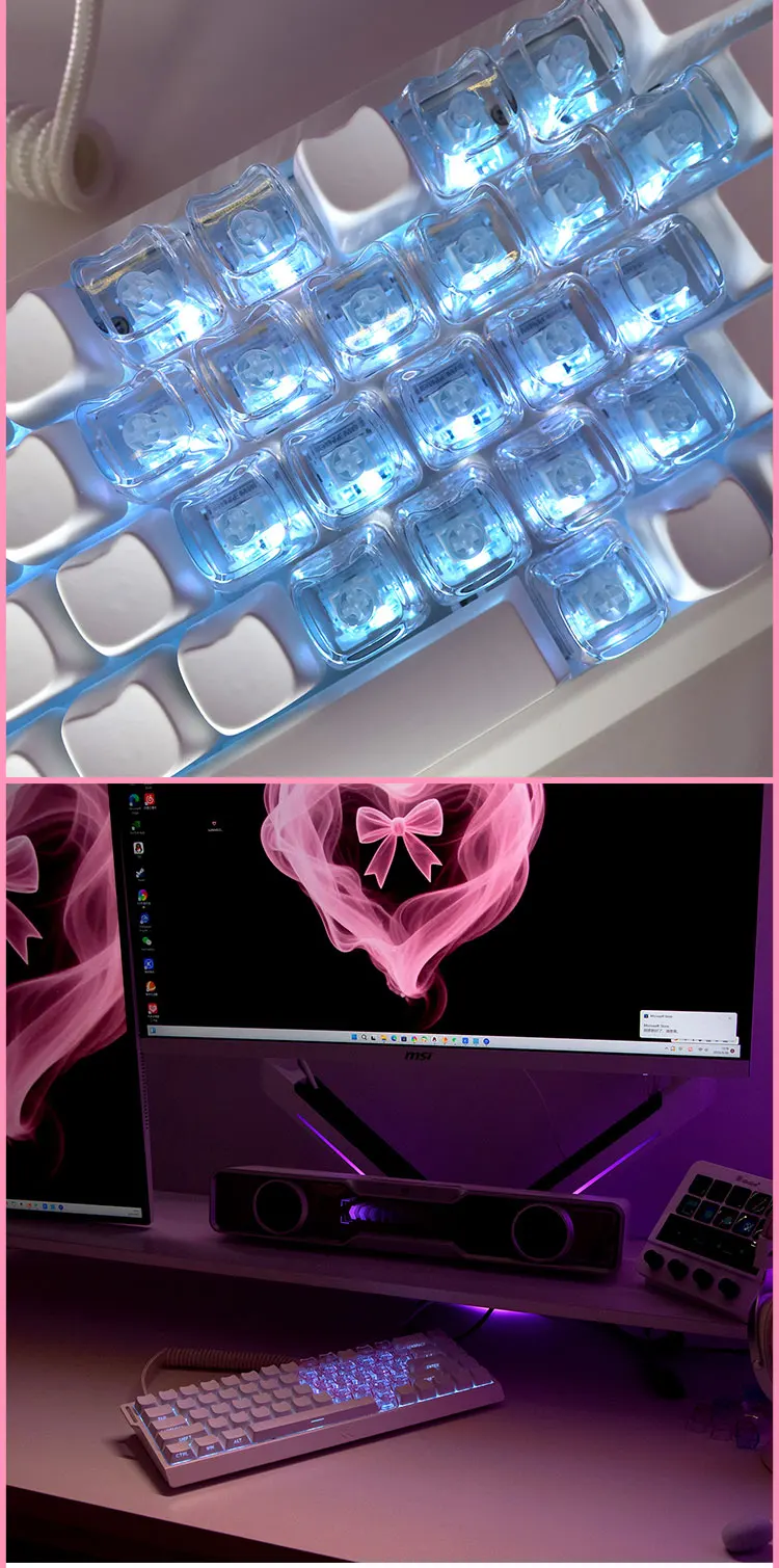 20pcs 1U Keycaps with Unique Cats Head MAO Transparent Keycap Comfort Typing PBT No Engraved Keycap DIY Keyboards For Aula Ajazz