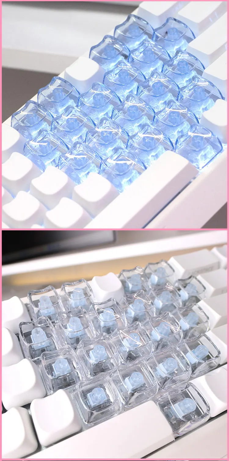 20pcs 1U Keycaps with Unique Cats Head MAO Transparent Keycap Comfort Typing PBT No Engraved Keycap DIY Keyboards For Aula Ajazz