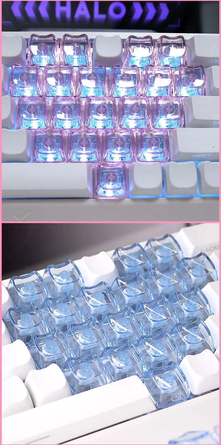 20pcs 1U Keycaps with Unique Cats Head MAO Transparent Keycap Comfort Typing PBT No Engraved Keycap DIY Keyboards For Aula Ajazz