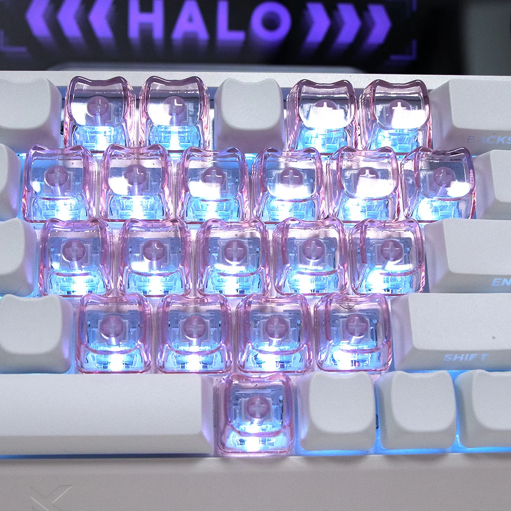 20pcs 1U Keycaps with Unique Cats Head MAO Transparent Keycap Comfort Typing PBT No Engraved Keycap DIY Keyboards For Aula Ajazz