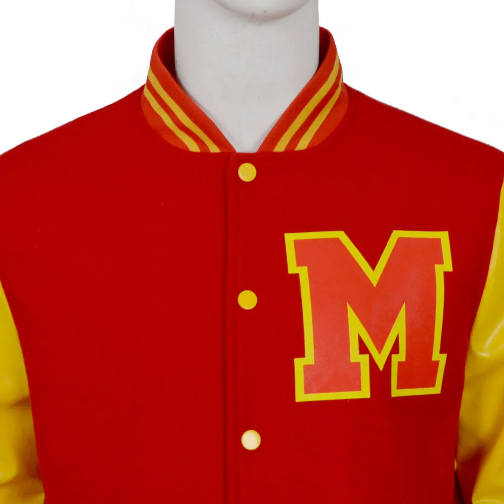 Michael Jackson Cosplay Varsity Jacket Red Yellow Colorblock Baseball Jacket Retro Bomber Coat For Stage Performance Daily Wear
