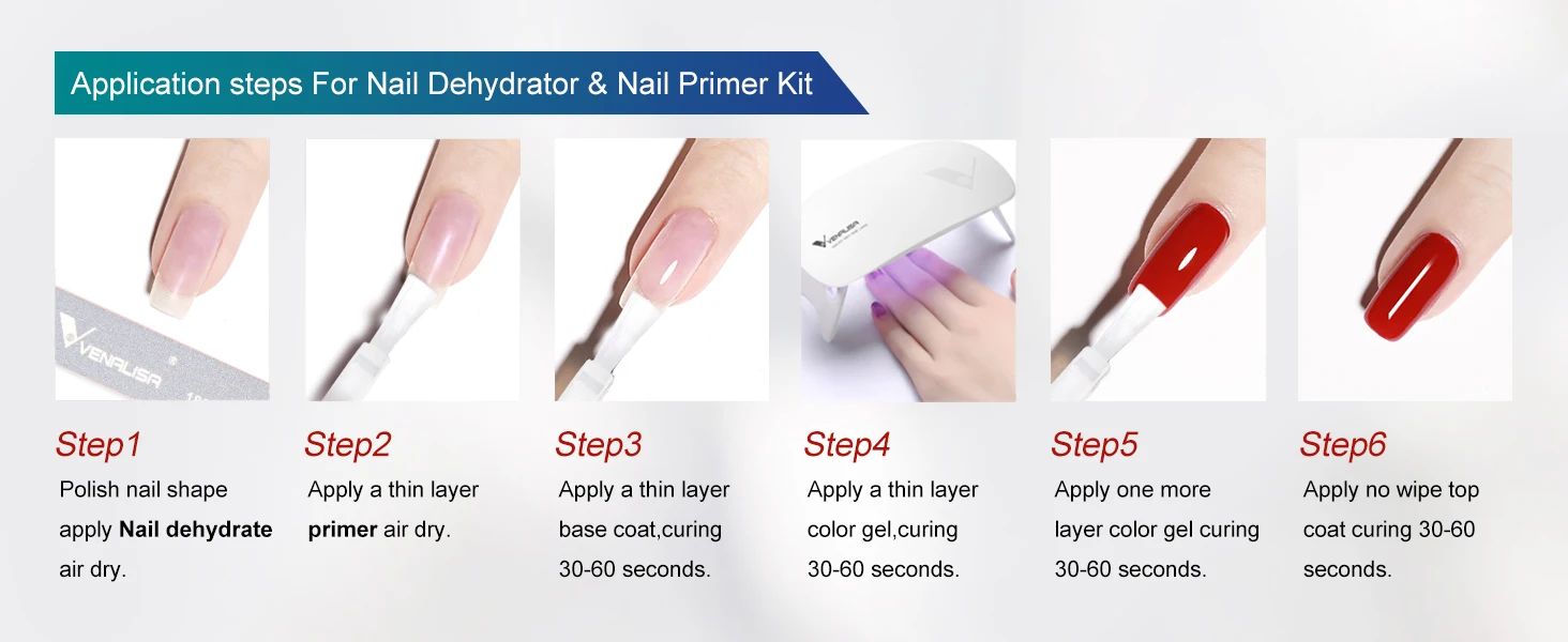 VENALISA Nail Dehydrator & Acid-Free Primer Kit 15ml – Anti-Lifting Quick Dry for UV LED Gel Polish Acrylic Nail Prep DIY Salon
