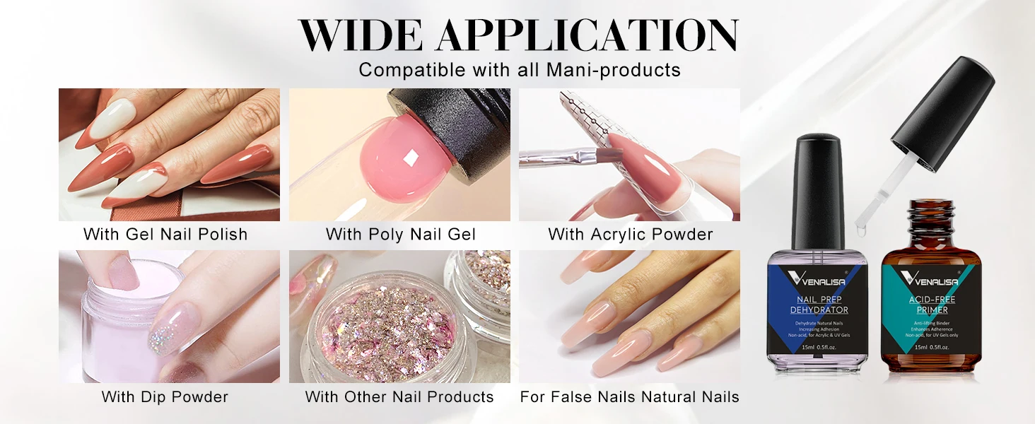 VENALISA Nail Dehydrator & Acid-Free Primer Kit 15ml – Anti-Lifting Quick Dry for UV LED Gel Polish Acrylic Nail Prep DIY Salon