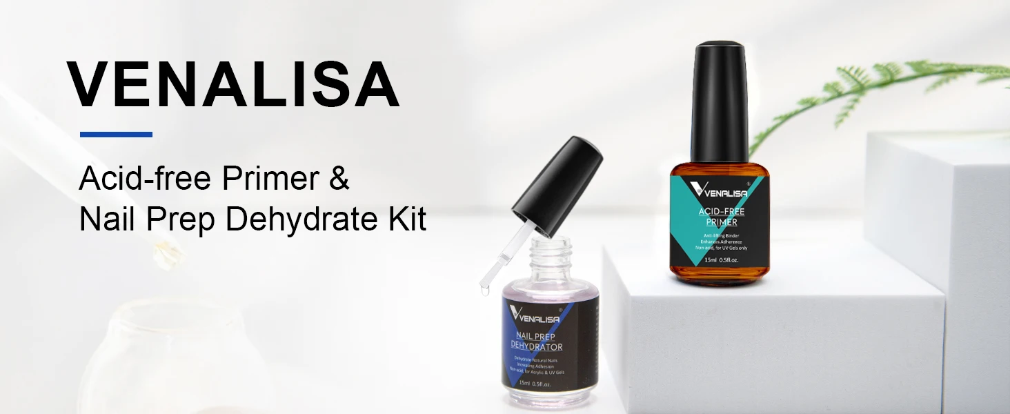 VENALISA Nail Dehydrator & Acid-Free Primer Kit 15ml – Anti-Lifting Quick Dry for UV LED Gel Polish Acrylic Nail Prep DIY Salon