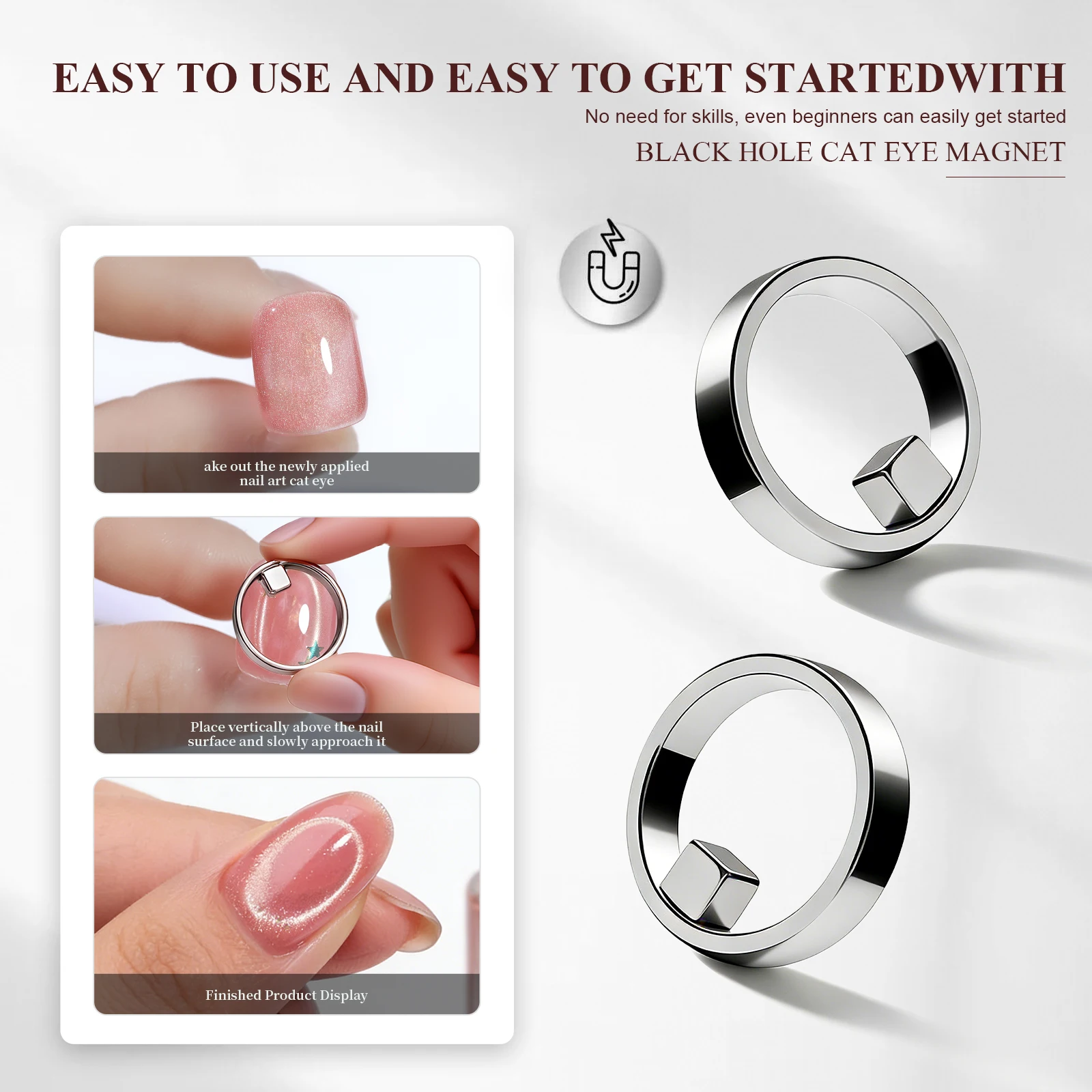 Hollow Cat Eye Nail Magnet for Gel Polish 3D Design Black Hole Nail Art Strong Magnetic Ring For Home Salon DIY Magnetic Tool