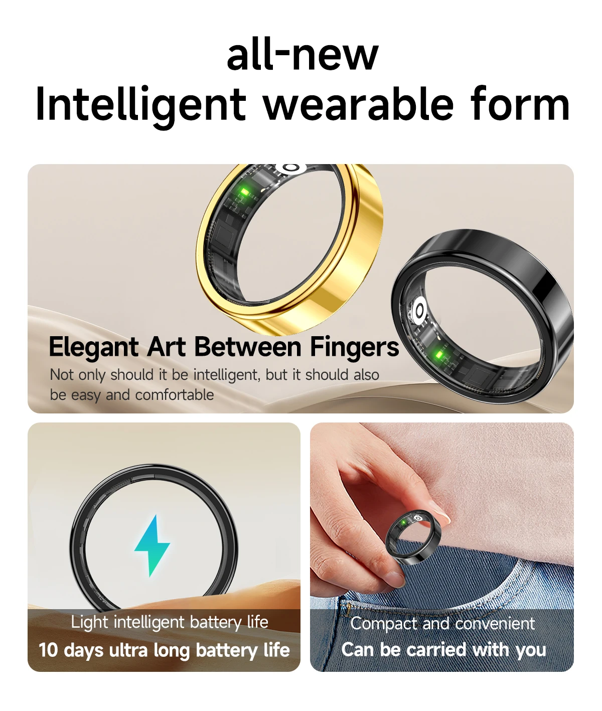 R10 Smart Ring with Charging Case for Men Women, Health and Sleep Monitor, 5ATM Waterproof, Multi-sport Mode, Smartring 2026 New