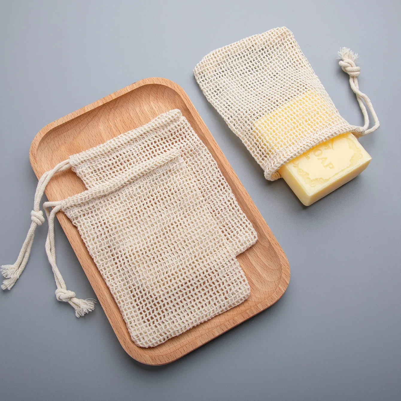 3pcs Natural Cotton Soap Saver Bag Eco-friendly Handmade Lathering Cotton Mesh Soap Pouch For Body Cleansing Skincare