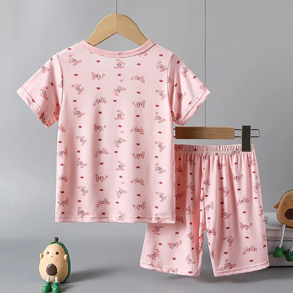 2-Piece Children's Summer Cute cartoon Printed Short-Sleeved Shorts Set for Boys and Girls Casual and Comfortable T-Shirt Shorts