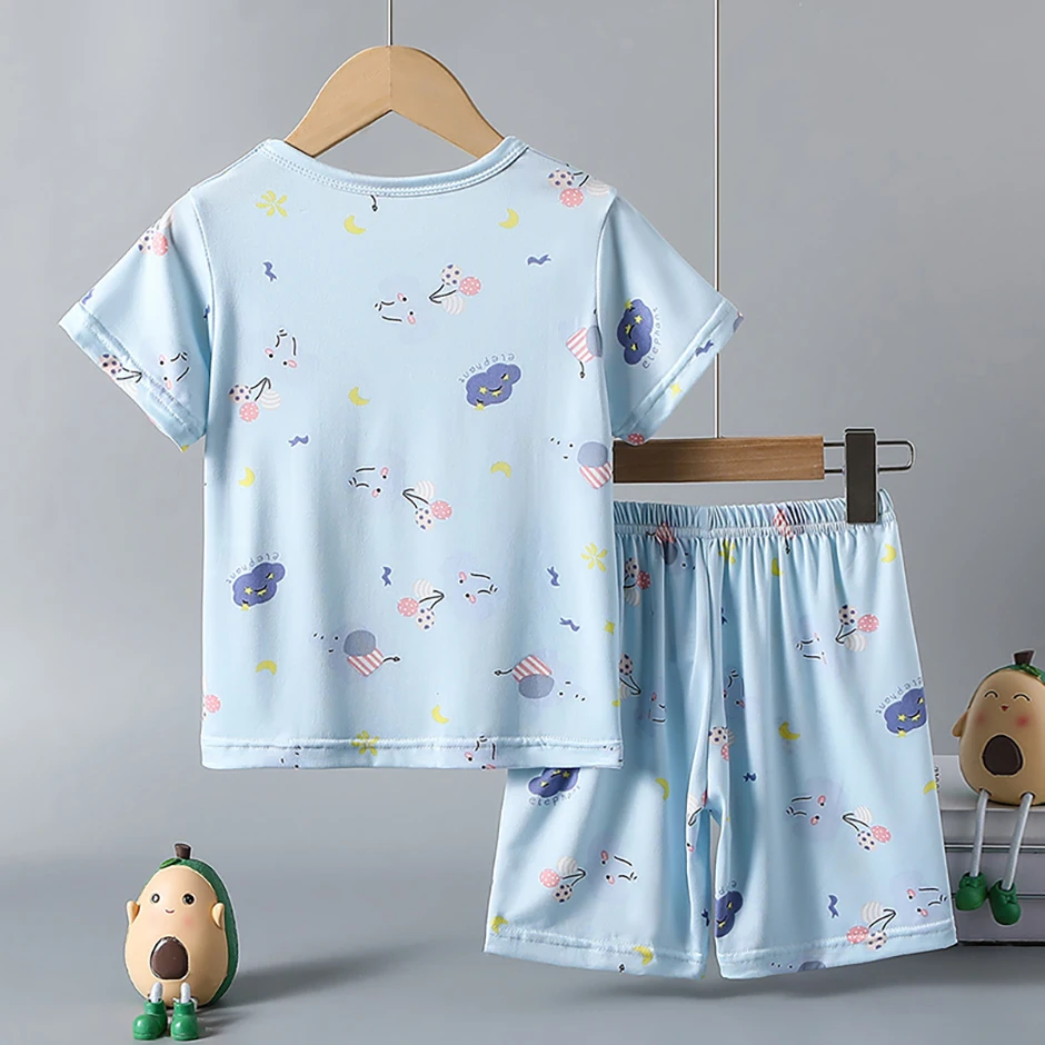 2-Piece Children's Summer Cute cartoon Printed Short-Sleeved Shorts Set for Boys and Girls Casual and Comfortable T-Shirt Shorts