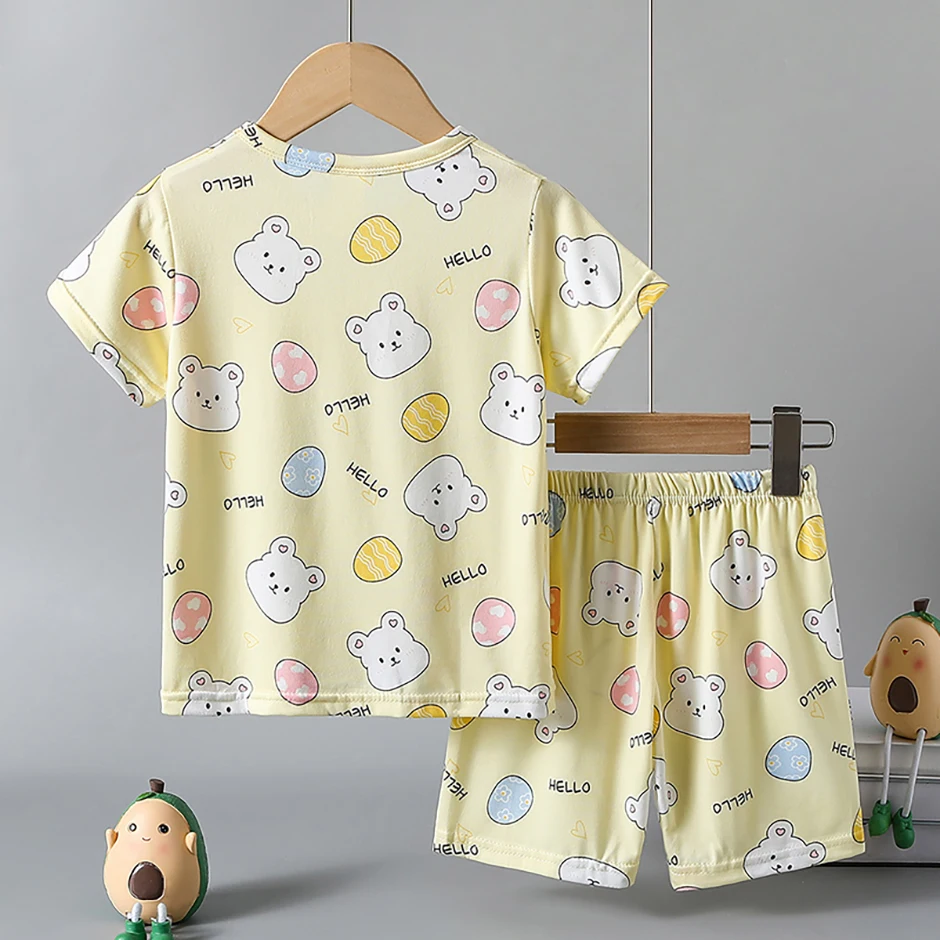 2-Piece Children's Summer Cute cartoon Printed Short-Sleeved Shorts Set for Boys and Girls Casual and Comfortable T-Shirt Shorts