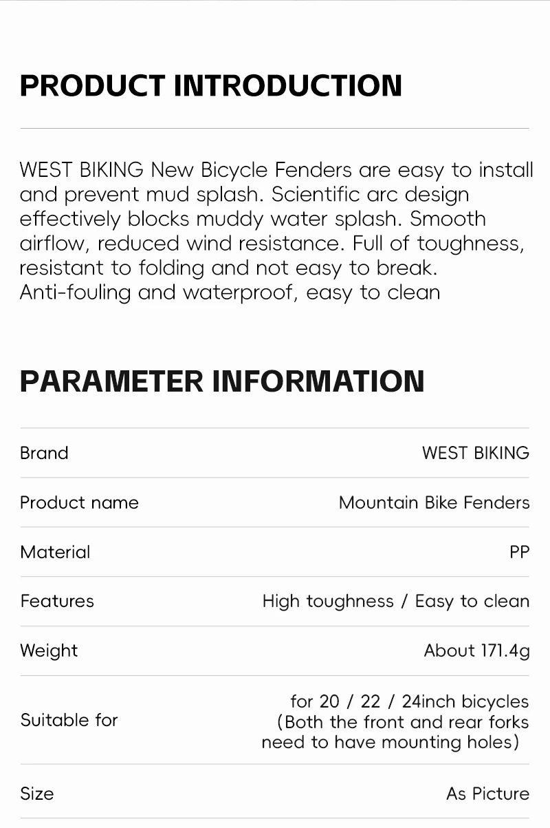 WEST BIKING Widen Thicken Mountain Bike Fenders Metal Fixed Frame Bicycle Fenders High Toughness Scientific Arc MTB Bike Fenders
