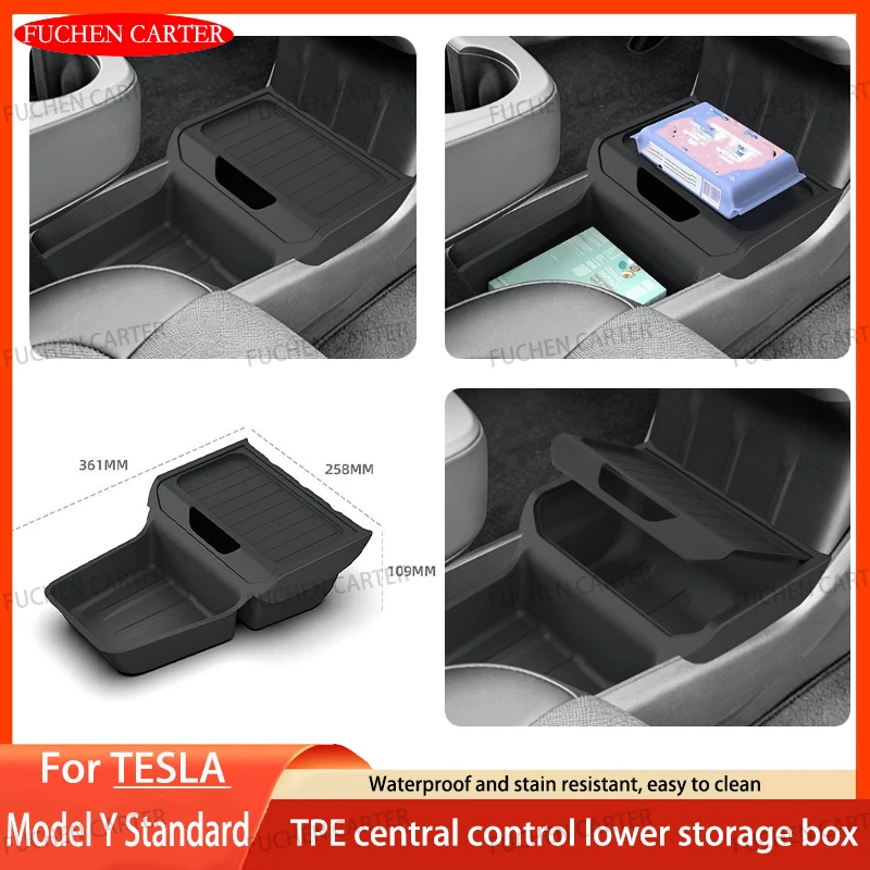 For Tesla New ModelY Standard2025 TPE Under Central Control Storage Box Flip Cover design Tissue Box Storage interior Accessorie