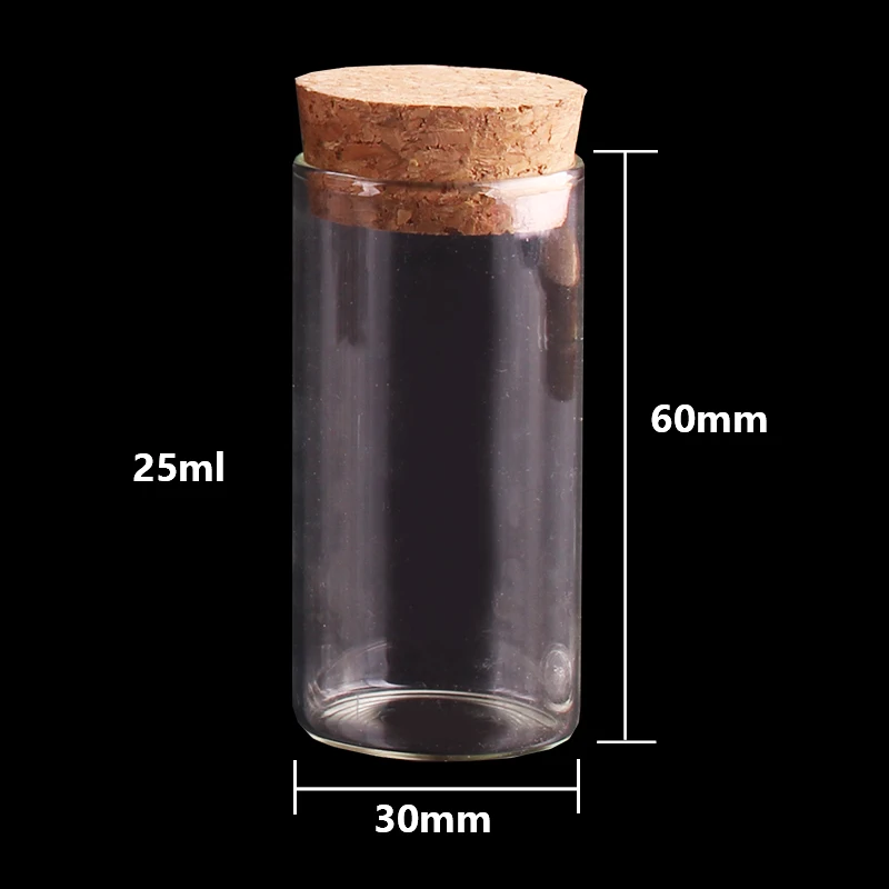 15ml/25ml/30ml/35ml/40ml/45ml/50ml/55ml/60ml/80ml/100ml Small Glass Test Tube with Cork Stopper Dragees Jars Bottles 24 pieces