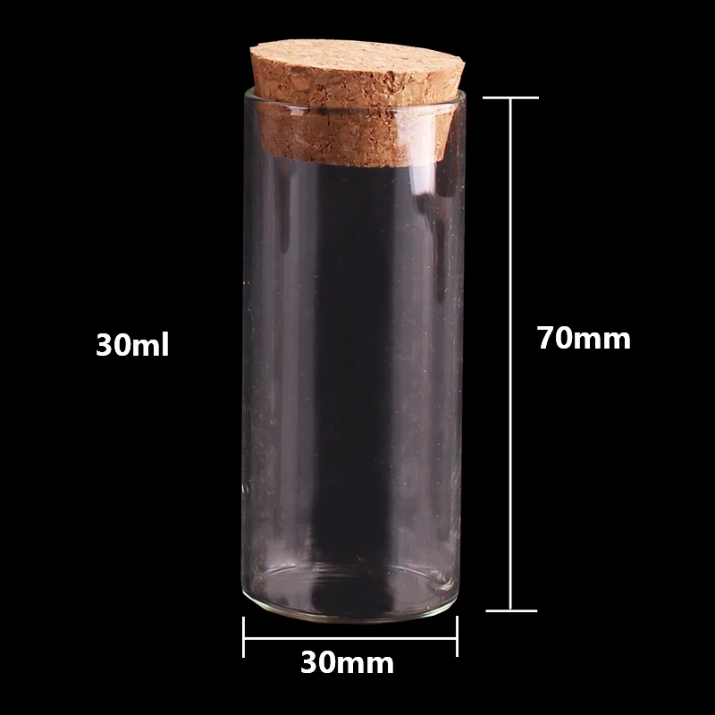 15ml/25ml/30ml/35ml/40ml/45ml/50ml/55ml/60ml/80ml/100ml Small Glass Test Tube with Cork Stopper Dragees Jars Bottles 24 pieces