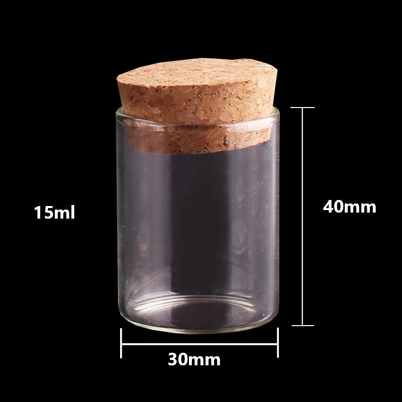 15ml/25ml/30ml/35ml/40ml/45ml/50ml/55ml/60ml/80ml/100ml Small Glass Test Tube with Cork Stopper Dragees Jars Bottles 24 pieces