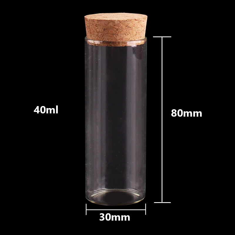 15ml/25ml/30ml/35ml/40ml/45ml/50ml/55ml/60ml/80ml/100ml Small Glass Test Tube with Cork Stopper Dragees Jars Bottles 24 pieces