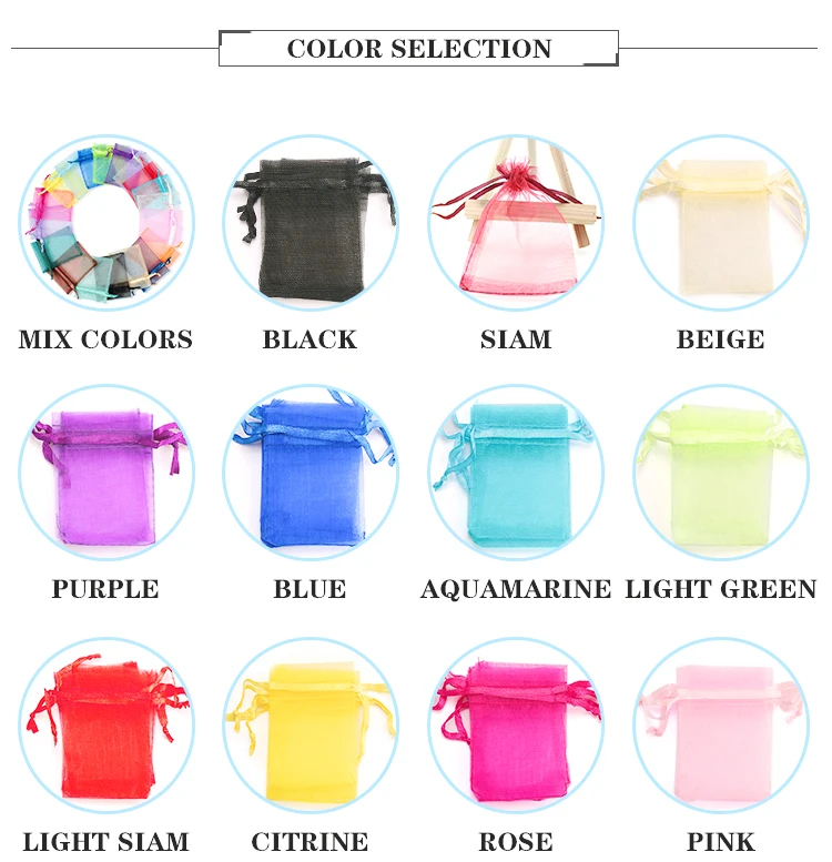 100pcs/lot Organza Bag 5*7cm,7*9cm,9x12cm Christmas Wedding Drawstring Bag Candy Bags Gift Pouches Jewelry Packaging Display