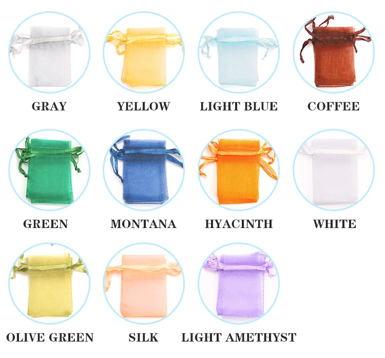 100pcs/lot Organza Bag 5*7cm,7*9cm,9x12cm Christmas Wedding Drawstring Bag Candy Bags Gift Pouches Jewelry Packaging Display