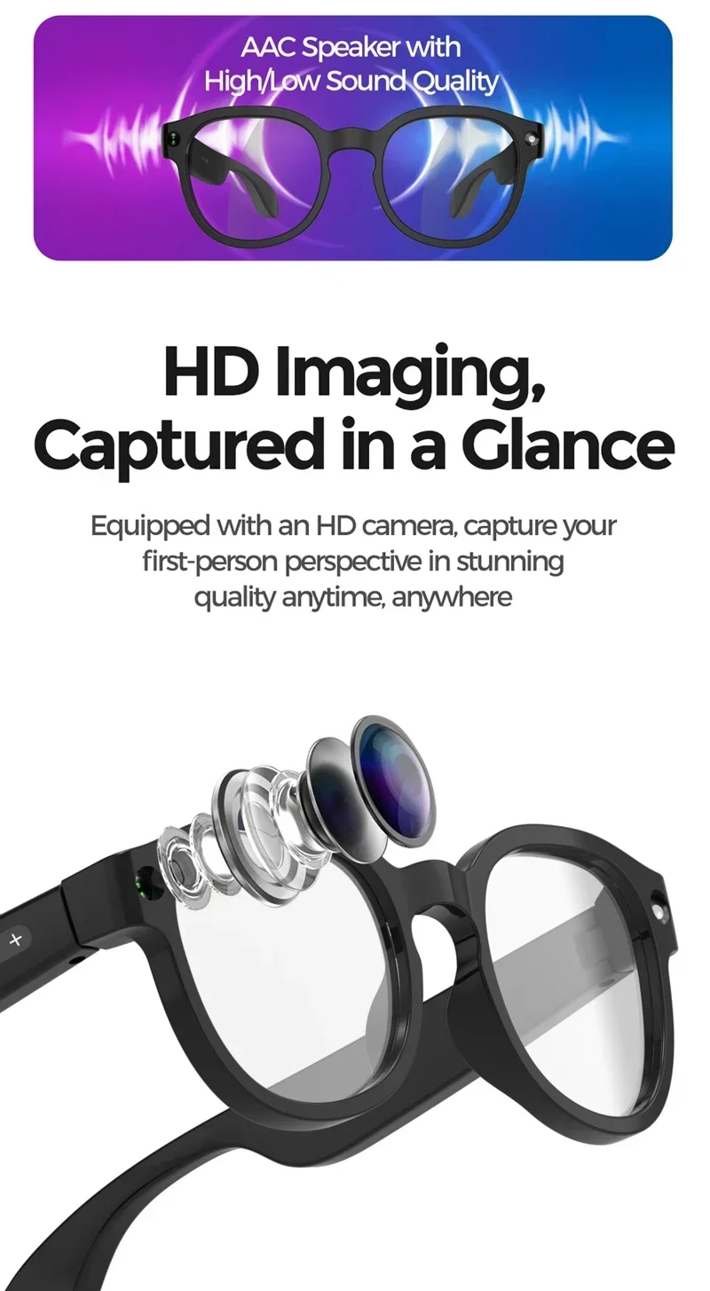 Lenovo NEW 8K 1200MP HD Camera Smart Glasses New AI Translation Shooting Image Bluetooth Call Recording Music Smart Sunglasses