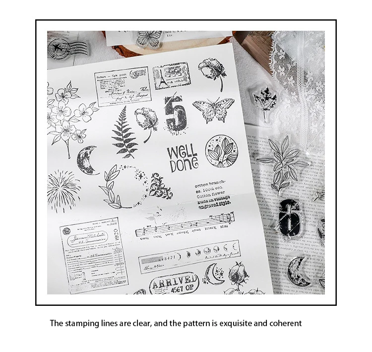 JIANWU Minimalist Black White Transparent Stamp Creative Retro Scrapbooking Journal Decoration Silicone Seal Stationery Supplies