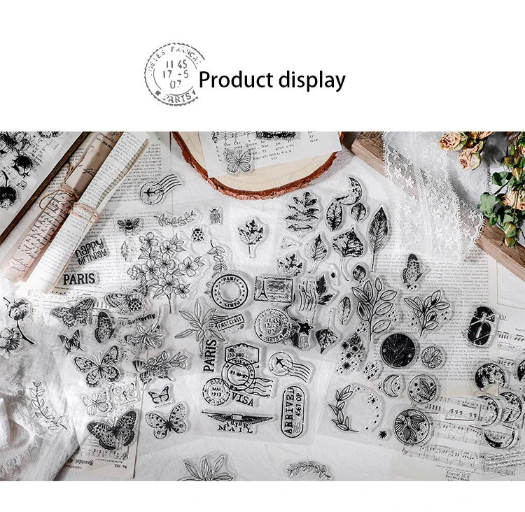 JIANWU Minimalist Black White Transparent Stamp Creative Retro Scrapbooking Journal Decoration Silicone Seal Stationery Supplies