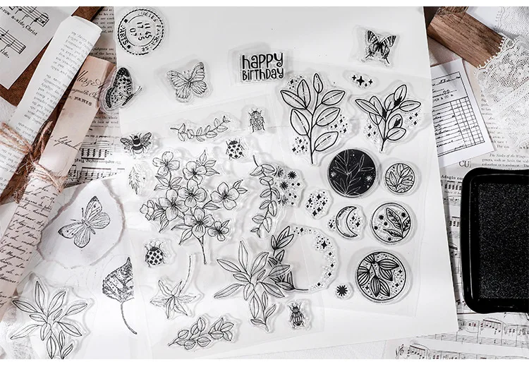JIANWU Minimalist Black White Transparent Stamp Creative Retro Scrapbooking Journal Decoration Silicone Seal Stationery Supplies