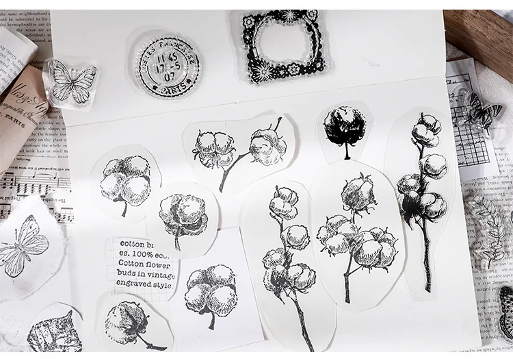 JIANWU Minimalist Black White Transparent Stamp Creative Retro Scrapbooking Journal Decoration Silicone Seal Stationery Supplies