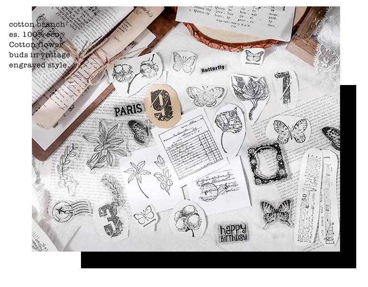 JIANWU Minimalist Black White Transparent Stamp Creative Retro Scrapbooking Journal Decoration Silicone Seal Stationery Supplies