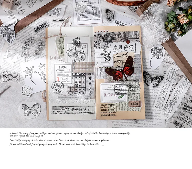 JIANWU Minimalist Black White Transparent Stamp Creative Retro Scrapbooking Journal Decoration Silicone Seal Stationery Supplies