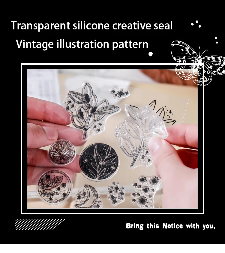JIANWU Minimalist Black White Transparent Stamp Creative Retro Scrapbooking Journal Decoration Silicone Seal Stationery Supplies