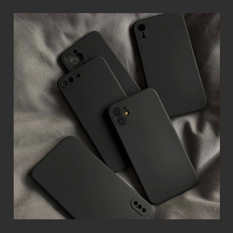 Black Liquid Silicone Phone Case for IPhone 13 12 11 14 15 Pro XS Max XR X 8 7 6S 6 Plus SE 2020 Soft Back Cover