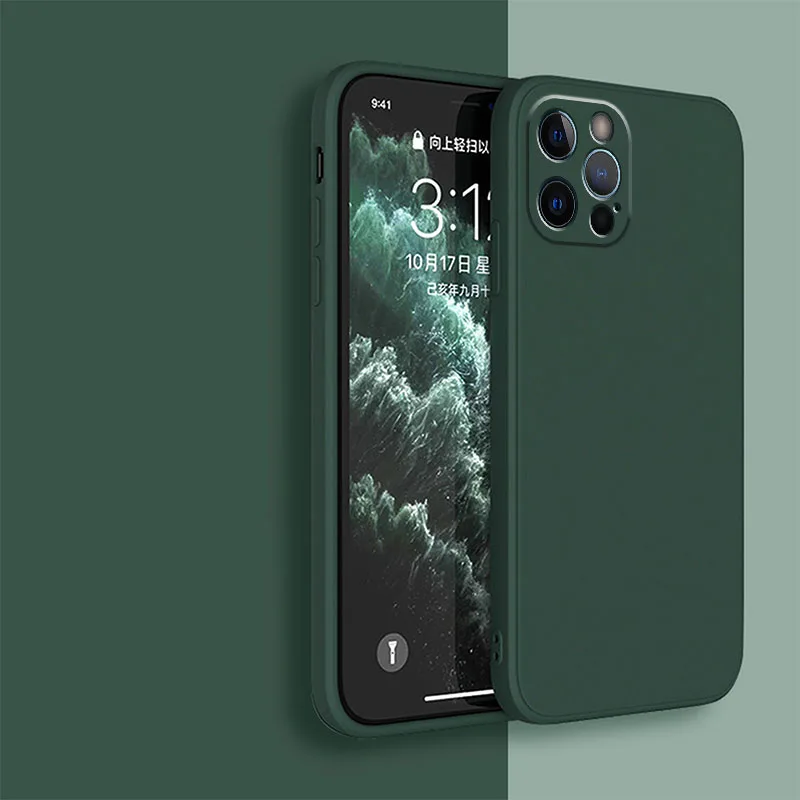 Black Liquid Silicone Phone Case for IPhone 13 12 11 14 15 Pro XS Max XR X 8 7 6S 6 Plus SE 2020 Soft Back Cover