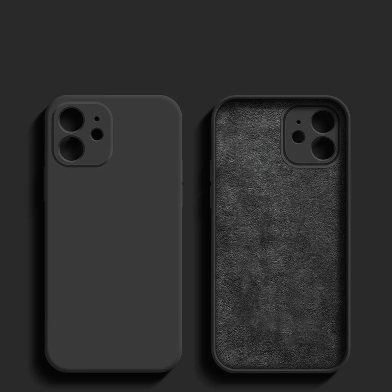 Black Liquid Silicone Phone Case for IPhone 13 12 11 14 15 Pro XS Max XR X 8 7 6S 6 Plus SE 2020 Soft Back Cover